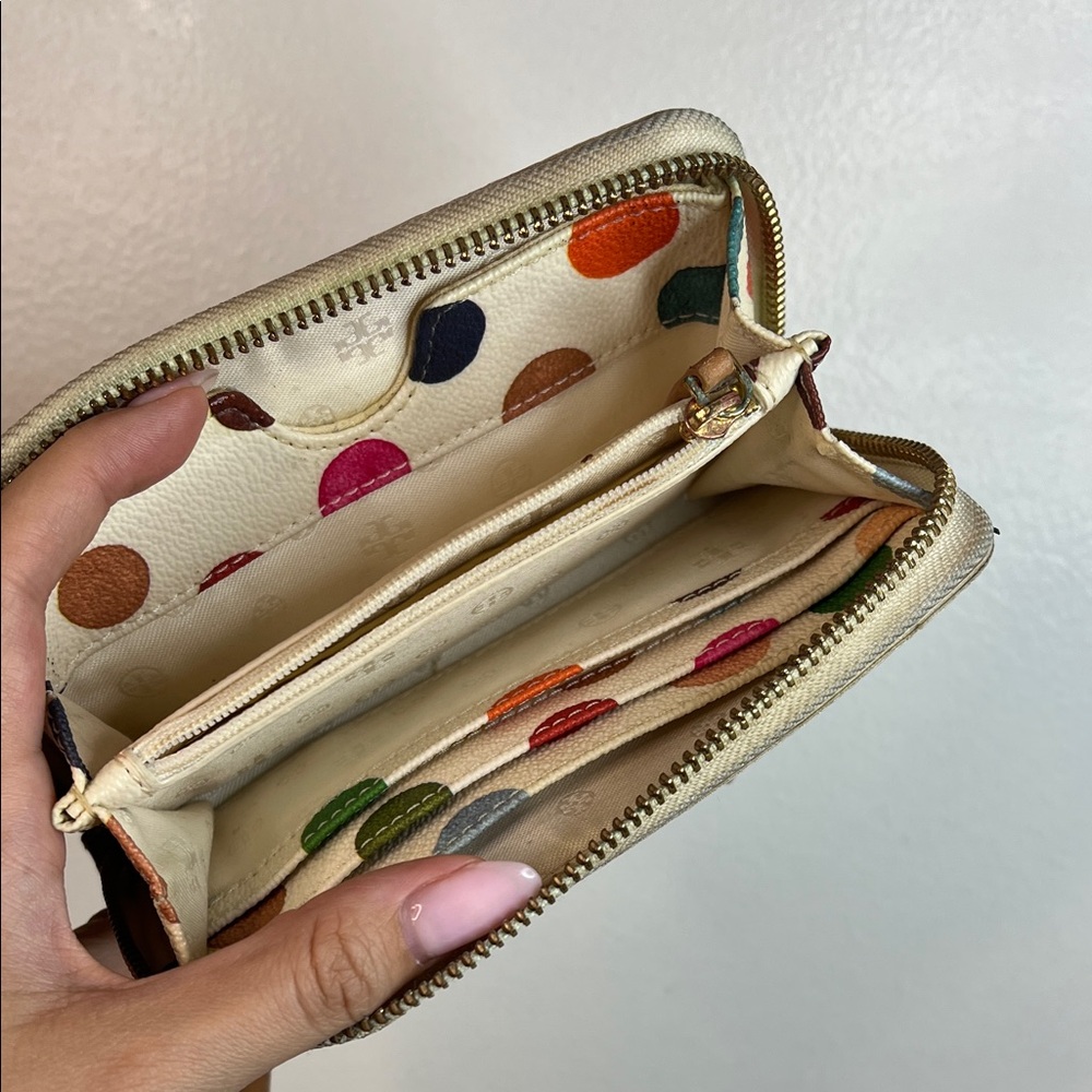 Tory Burch Cream Wallet with Multicolor Polka Dots sold - Picture 3 of 6